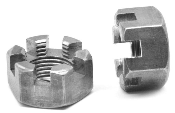 3/8-24 FIN HEX SLOTTED NUT NF ZINC PLATED